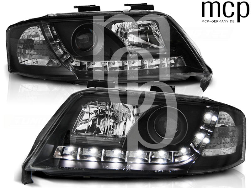 LED Tagfahrlicht Scheinwerfer Set für Audi A6 (06/2001 bis 05/2004) in Schwarz