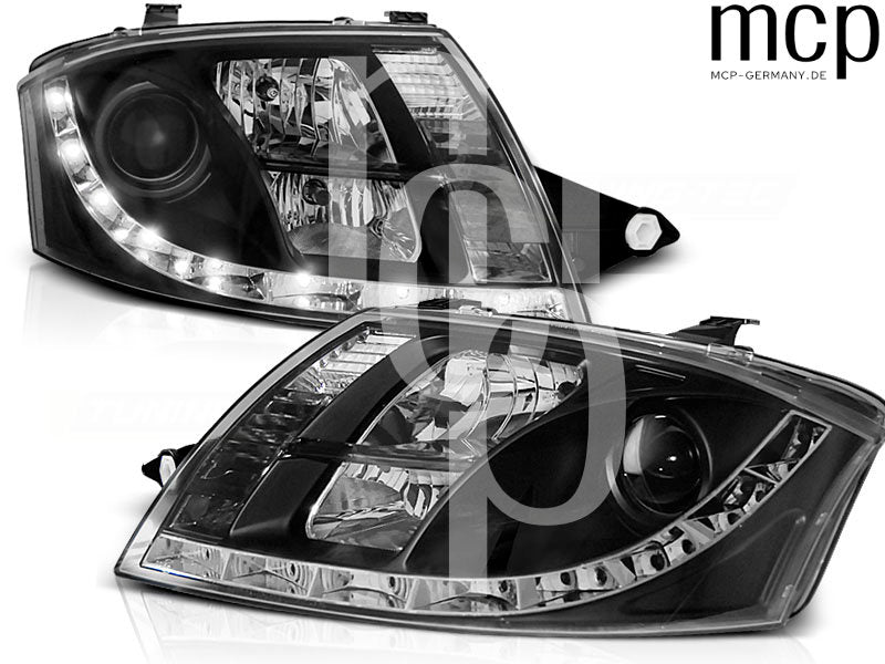 LED Tagfahrlicht Scheinwerfer Set für Audi TT (1999 bis 2005) in Schwarz