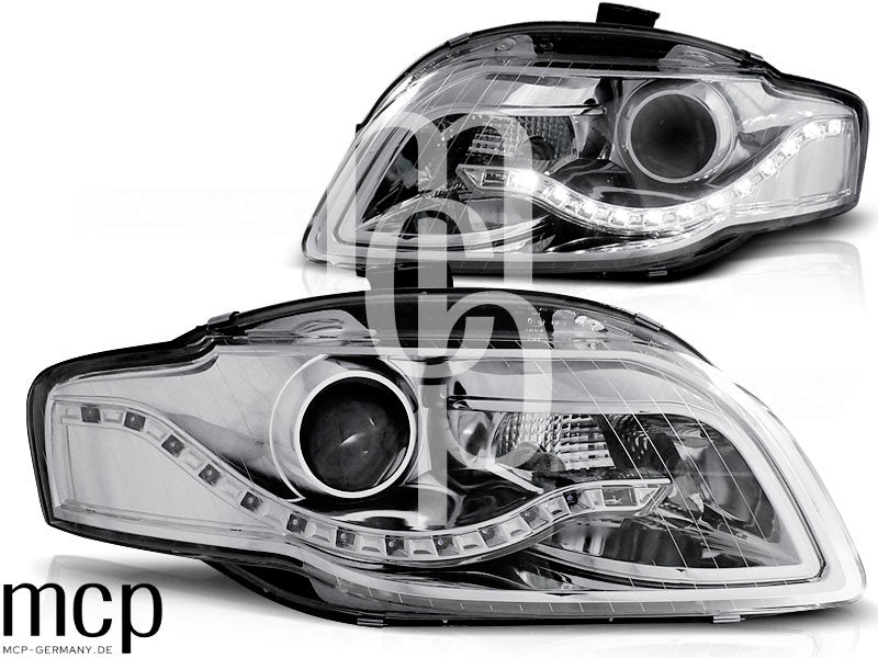 LED Tagfahrlicht Scheinwerfer Set für Audi A4 B7 (11/2004 bis 03/2008) in Chrom