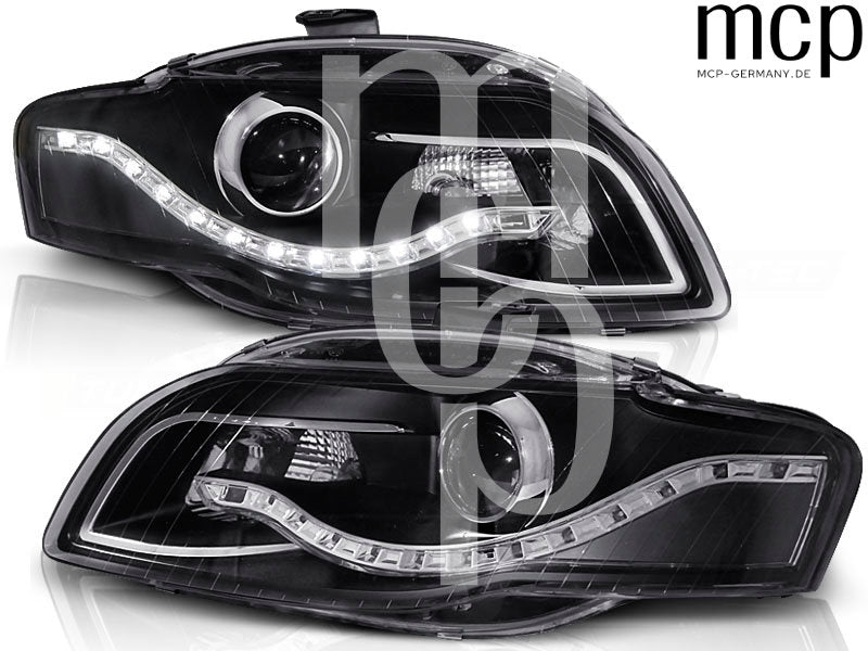 LED Tagfahrlicht Scheinwerfer Set für Audi A4 B7 (11/2004 bis 03/2008) in Schwarz