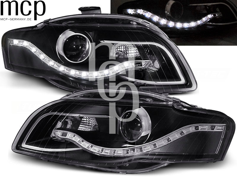LED Tagfahrlicht Scheinwerfer Set für Audi A4 B7 (11/2004 bis 03/2008) in Schwarz