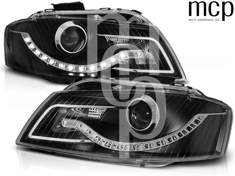 LED Tagfahrlicht Scheinwerfer Set für Audi A3 8P (2003 bis 2008) in Schwarz