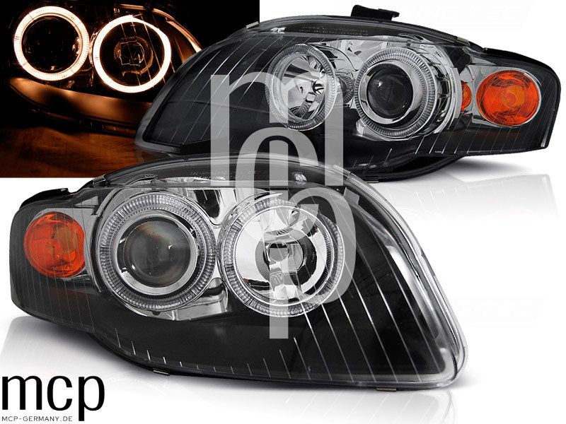 Angel Eyes Scheinwerfer Set für Audi A4 B7 (11/2004 bis 03/2008) in Schwarz