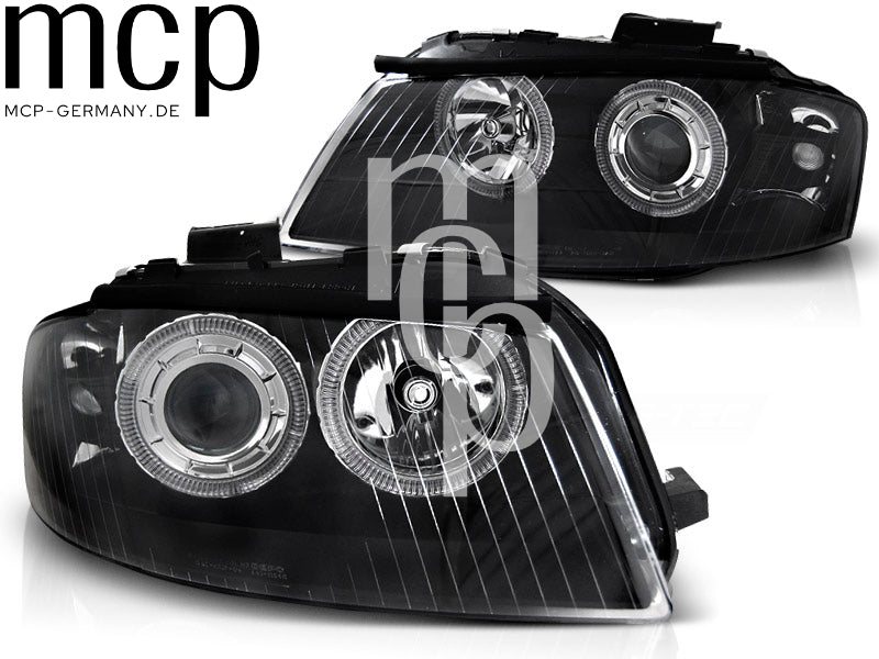 Angel Eyes Scheinwerfer Set für Audi A3 8P (05/2003 bis 03/2008) in Schwarz