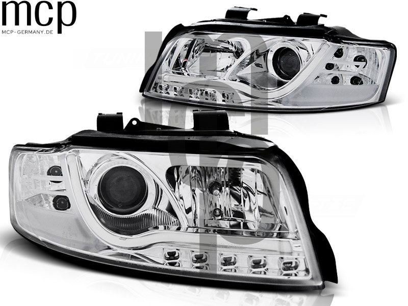 LED Tagfahrlicht Scheinwerfer Set für Audi A4 (10/2000 bis 10/2004) in Chrom