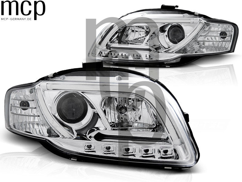 LED Tagfahrlicht Scheinwerfer Set für Audi A4 B7 (11/2004 bis 03/2008) in Chrom