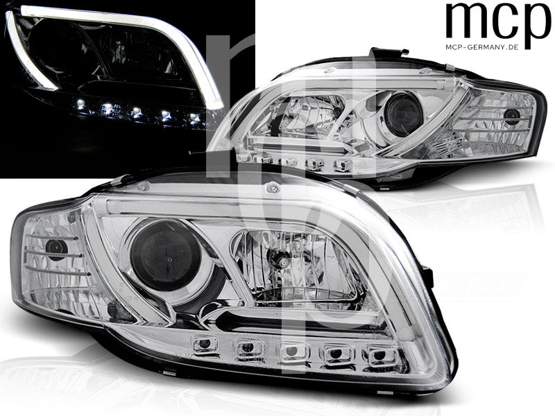 LED Tagfahrlicht Scheinwerfer Set für Audi A4 B7 (11/2004 bis 03/2008) in Chrom