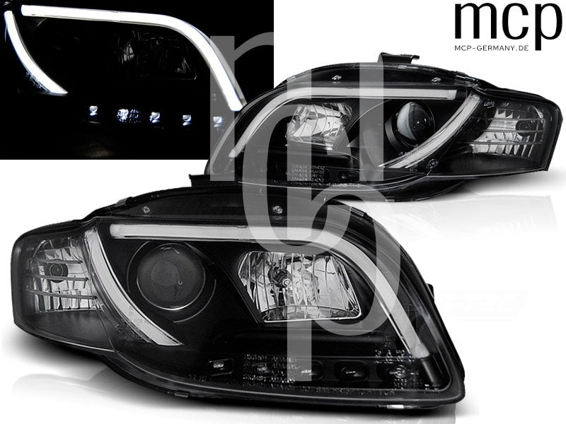 LED Tagfahrlicht Scheinwerfer Set für Audi A4 B7 (11/2004 bis 03/2008) in Schwarz