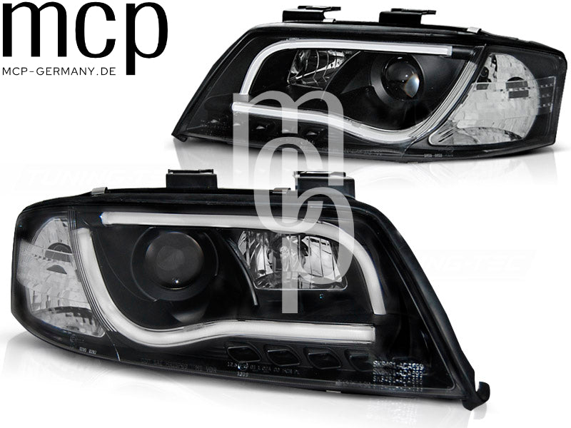 LED Tagfahrlicht Scheinwerfer Set für Audi A6 (05/1997 bis 05/2001) in Schwarz
