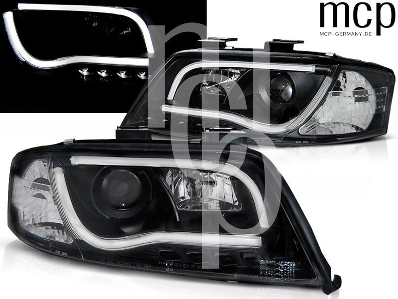 LED Tagfahrlicht Scheinwerfer Set für Audi A6 (05/1997 bis 05/2001) in Schwarz