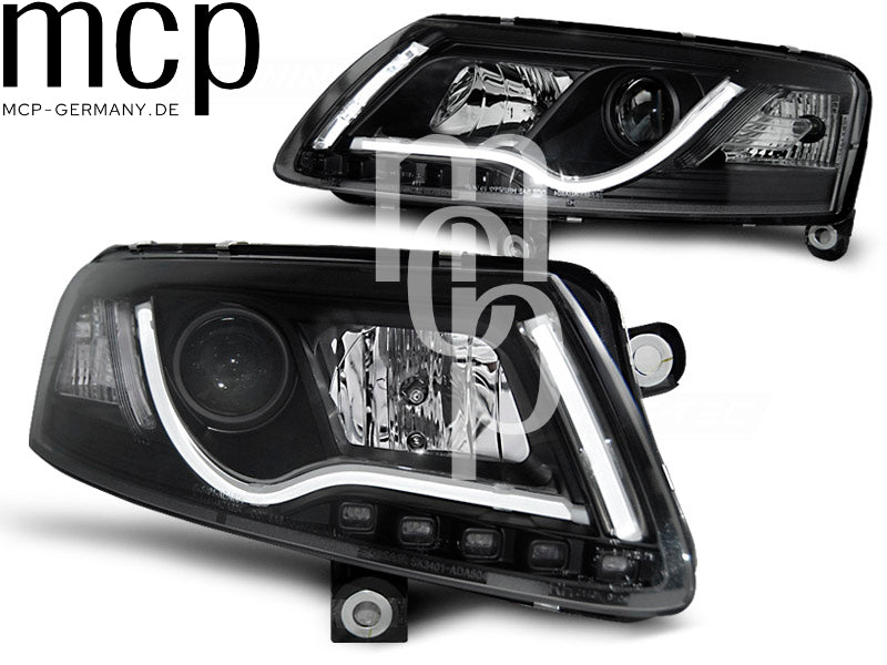 LED Tagfahrlicht Scheinwerfer Set für Audi A6 C6 (2004 bis 2008) in Schwarz