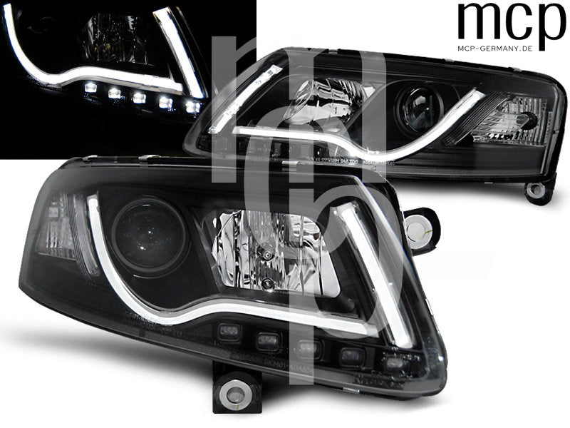 LED Tagfahrlicht Scheinwerfer Set für Audi A6 C6 (2004 bis 2008) in Schwarz