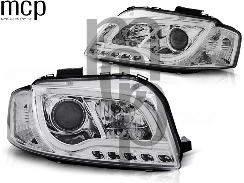 LED Tagfahrlicht Scheinwerfer Set für Audi A3 8P (05/2003 bis 03/2008) in Chrom