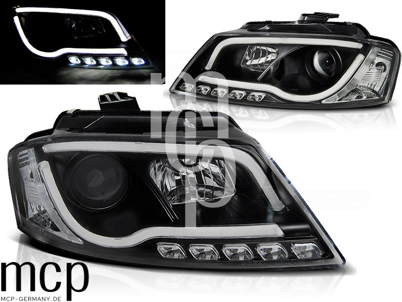 LED Tagfahrlicht Scheinwerfer Set für Audi A3 8P (2008 bis 2012) in Schwarz