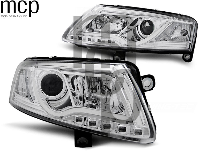 Xenon Scheinwerfer Set für Audi A6 C6 (2004 bis 2008) in Chrom mit LED Tagfahrlicht