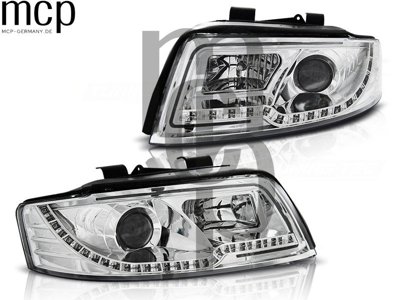 LED Tagfahrlicht Scheinwerfer Set für Audi A4 (10/2000 bis 10/2004) in Chrom