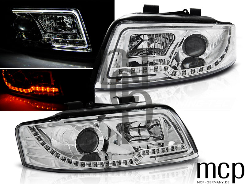 LED Tagfahrlicht Scheinwerfer Set für Audi A4 (10/2000 bis 10/2004) in Chrom