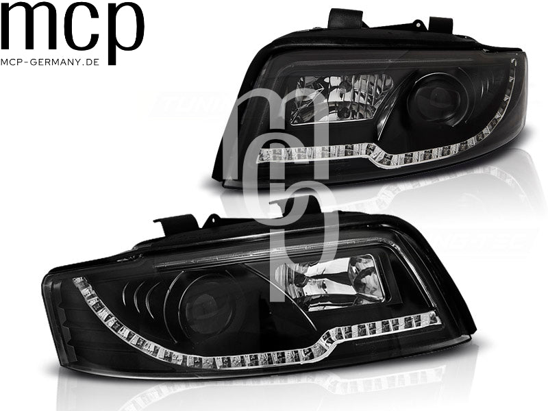 LED Tagfahrlicht Scheinwerfer Set für Audi A4 (10/2000 bis 10/2004) in Schwarz