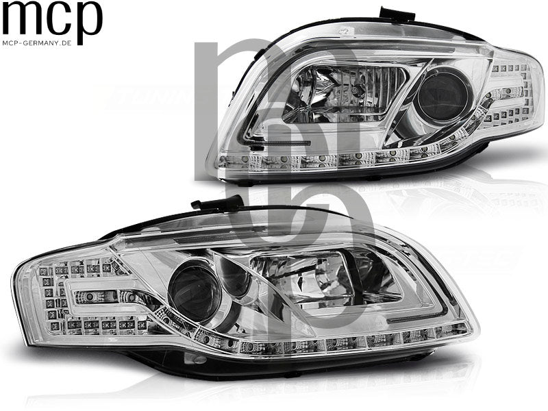 LED Tagfahrlicht Scheinwerfer Set für Audi A4 B7 (11/2004 bis 03/2008) in Chrom