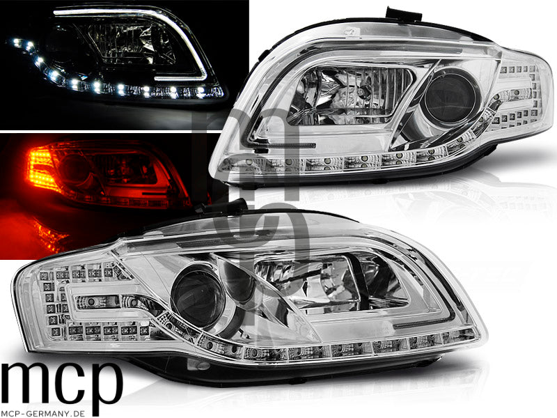LED Tagfahrlicht Scheinwerfer Set für Audi A4 B7 (11/2004 bis 03/2008) in Chrom