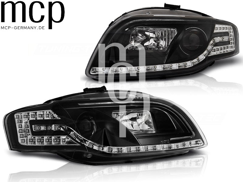 LED Tagfahrlicht Scheinwerfer Set für Audi A4 B7 (11/2004 bis 03/2008) in Schwarz