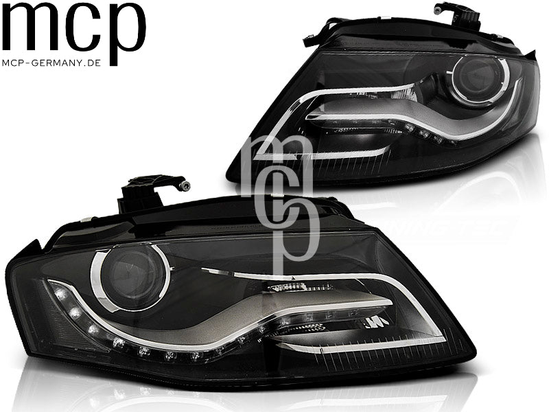 LED Tagfahrlicht Scheinwerfer Set für Audi A4 B8 (04/2008 bis 2011) in Schwarz