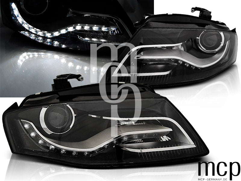 LED Tagfahrlicht Scheinwerfer Set für Audi A4 B8 (04/2008 bis 2011) in Schwarz