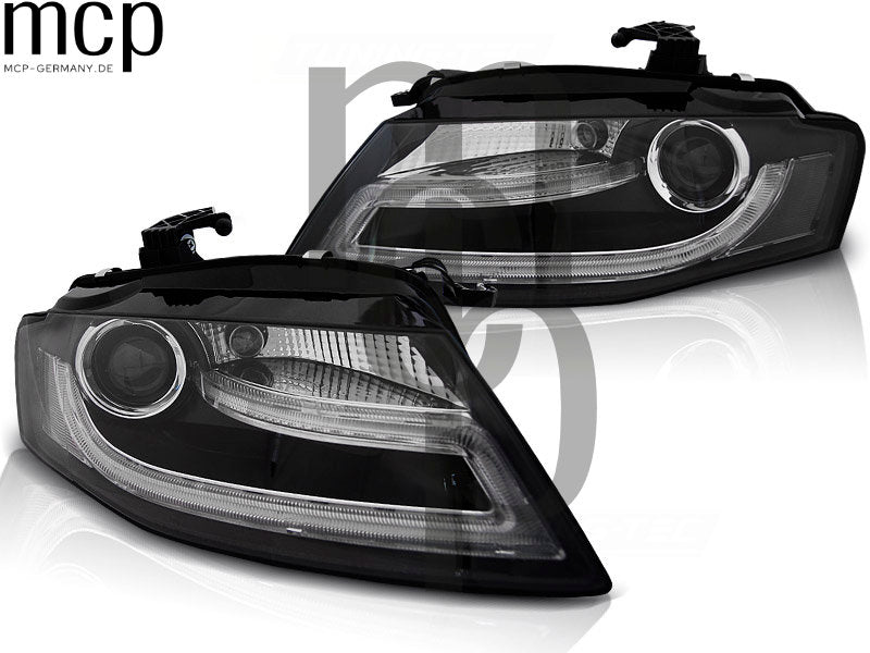 Scheinwerfer Set für Audi A4 B8 (04/2008 bis 2011) in Schwarz mit LED Tagfahrlicht