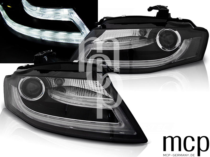 Scheinwerfer Set für Audi A4 B8 (04/2008 bis 2011) in Schwarz mit LED Tagfahrlicht