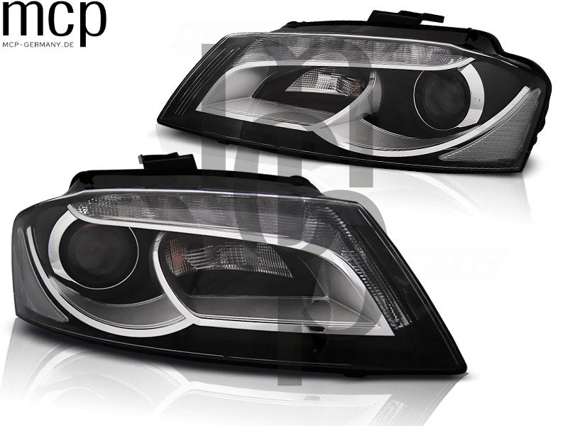 LED Tagfahrlicht Scheinwerfer Set für Audi A3 8P und 8PA Sportback (07/08 bis 08/12) in Schwarz