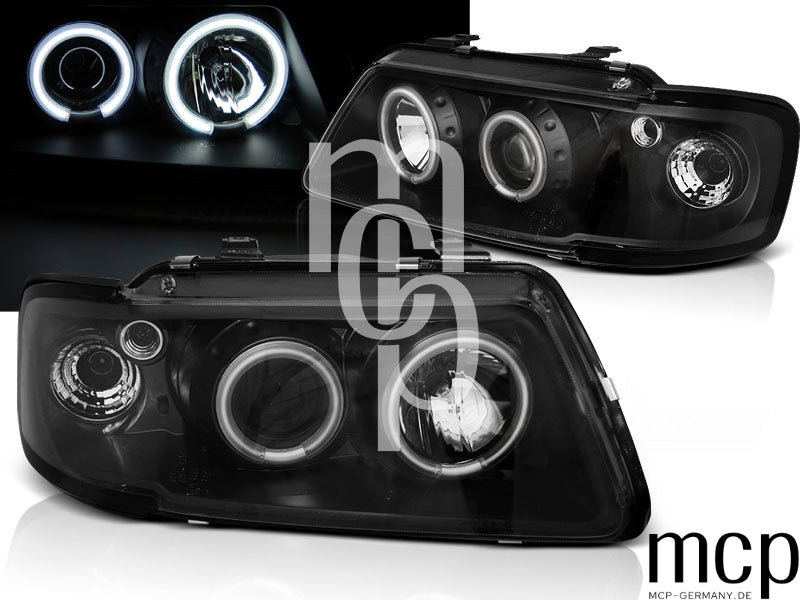 CCFL Angel Eyes Scheinwerfer Set für Audi A3 8L (08/1996 bis 08/2000) in Schwarz