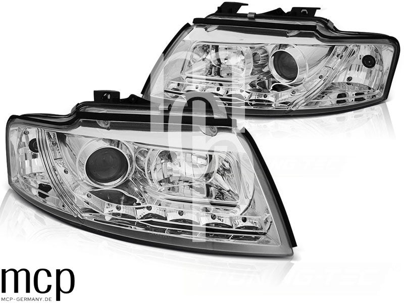 LED Tagfahrlicht Scheinwerfer Set für Audi A4 B6 Cabrio (2002 bis 2006) in Chrom