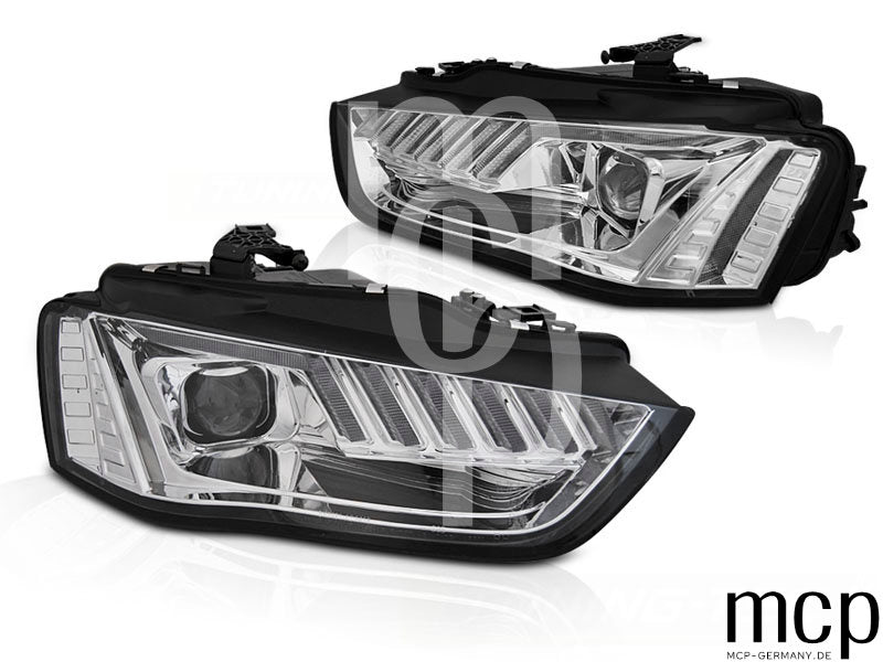 Xenon Scheinwerfer Set für Audi A4 B8 (2012 bis 2015) in Chrom mit LED Tagfahrlicht