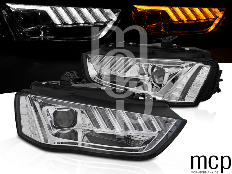 Xenon Scheinwerfer Set für Audi A4 B8 (2012 bis 2015) in Chrom mit LED Tagfahrlicht