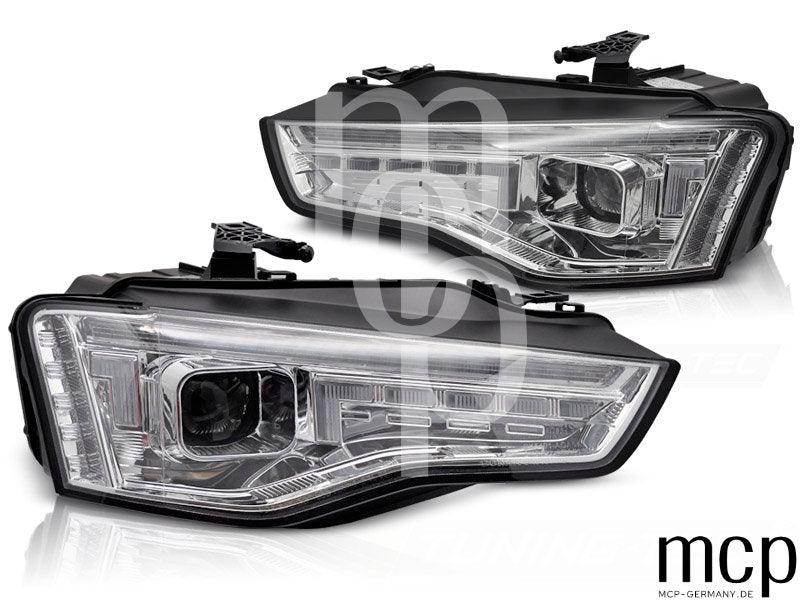 Xenon Scheinwerfer Set für Audi A5 (2011 bis 2016) in Chrom mit LED Tagfahrlicht und dynamischem LED Blinker