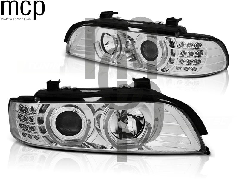 3D Angel Eyes Scheinwerfer Set für BMW 5er E39 (09/1995 bis 06/2003) in Chrom