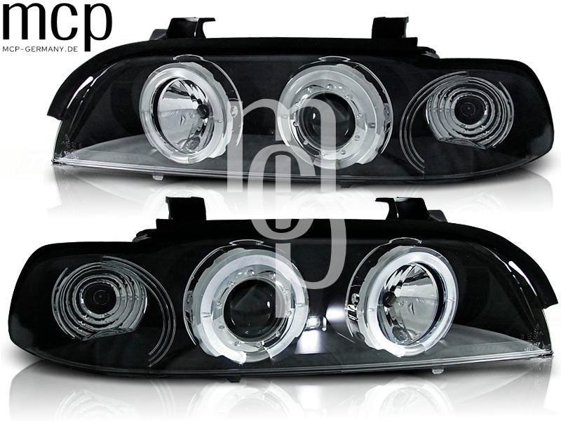 Angel Eyes Scheinwerfer Set für BMW 5er E39 (09/1995 bis 06/2003) in Schwarz