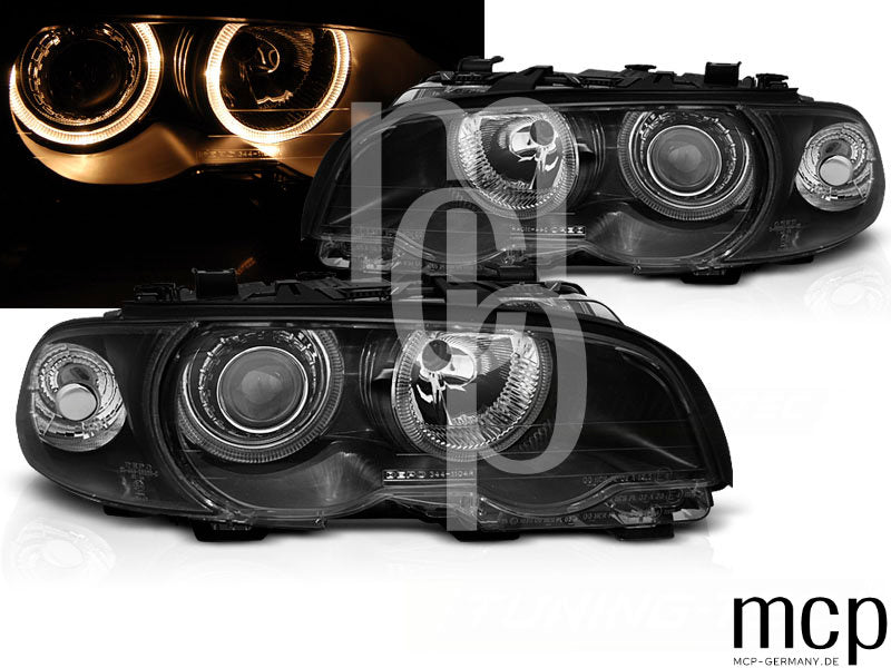 Angel Eyes Scheinwerfer Set für BMW 3er E46 Coupé / Cabrio (04/1999 bis 2003) in Schwarz