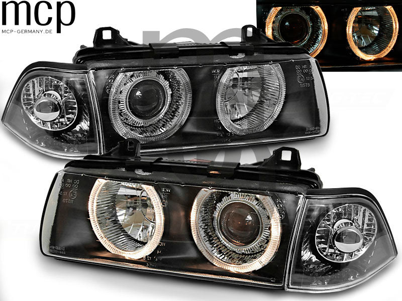 Angel Eyes Scheinwerfer Set für BMW 3er E36 Coupé / Cabrio (12/1990 bis 08/1999) in Schwarz
