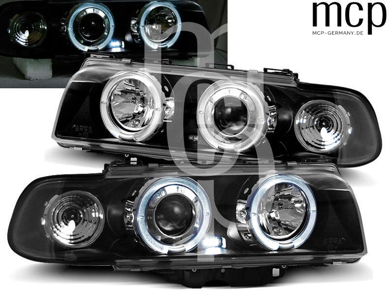 Angel Eyes Scheinwerfer Set für BMW 7er E38 (06/1994 bis 08/1998) in Schwarz – Produktansicht