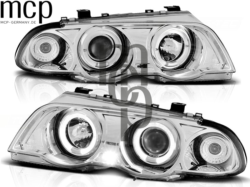 Angel Eyes Scheinwerfer Set für BMW 3er E46 Limousine / Touring (05/1998 bis 08/2001) in Chrom