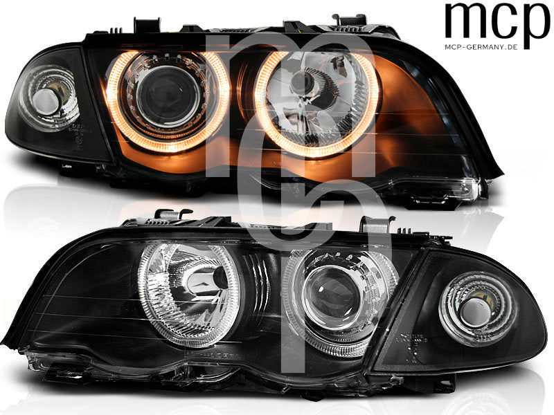 Angel Eyes Scheinwerfer Set für BMW 3er E46 Limousine / Touring (05/1998 bis 08/2001) in Schwarz