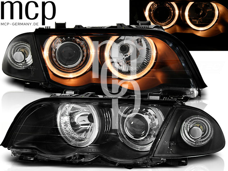 Angel Eyes Scheinwerfer Set für BMW 3er E46 Limousine / Touring (05/1998 bis 08/2001) in Schwarz