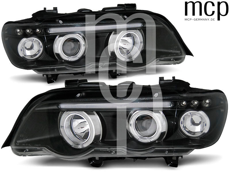 Angel Eyes Scheinwerfer Set für BMW X5 E53 (09/1999 bis 10/2003) in Schwarz – Setansicht