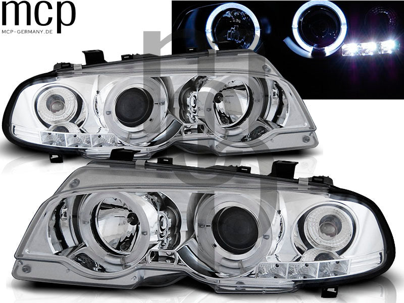Angel Eyes Scheinwerfer Set für BMW 3er E46 Coupé (04/1999 bis 03/2003) in Chrom – Detailansicht