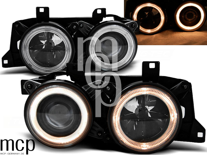 Angel Eyes Scheinwerfer Set für BMW 7er E32/E34 in Schwarz
