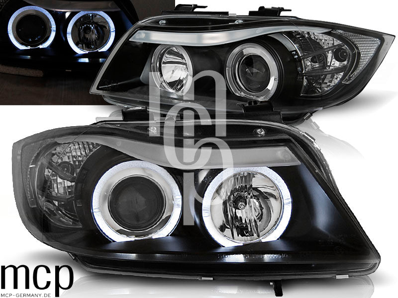 Angel Eyes Scheinwerfer Set für BMW 3er E90/E91 (2005 bis 2008) in Schwarz