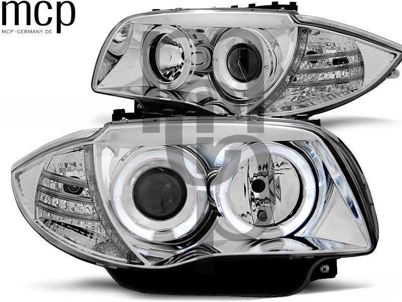 Angel Eyes Scheinwerfer Set für BMW 1er E81/E82/E87/E88 (2004 bis 2011) in Chrom