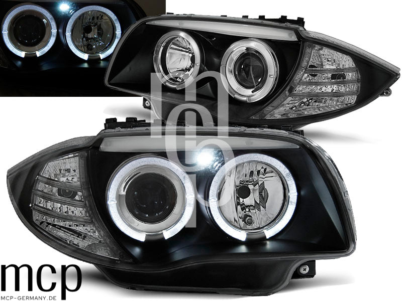 Angel Eyes Scheinwerfer Set für BMW 1er E81/E82/E87/E88 (2004 bis 2013) in Schwarz – Hauptansicht