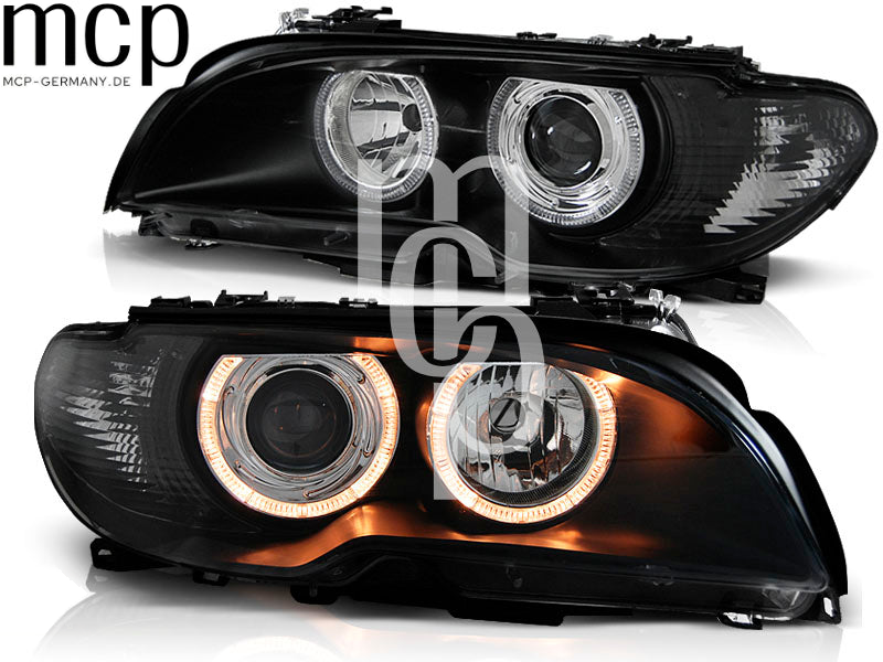 Angel Eyes Scheinwerfer Set für BMW 3er E46 Coupé / Cabrio (04/2003 bis 2006) in Schwarz – Hauptansicht